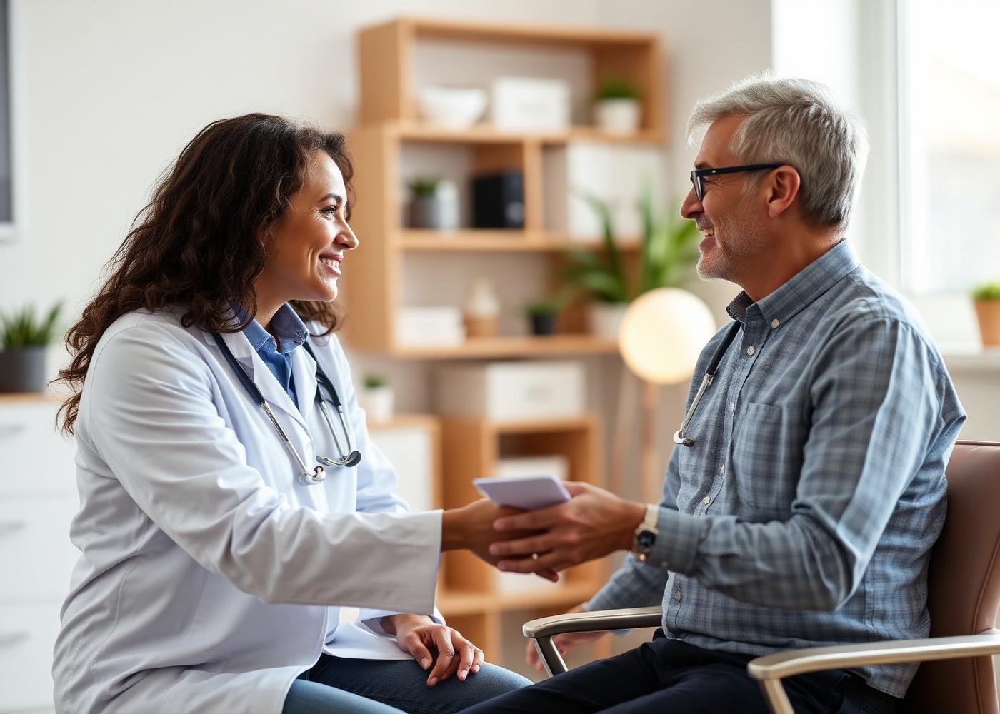 Ärztin im Gespräch mit einem Patienten